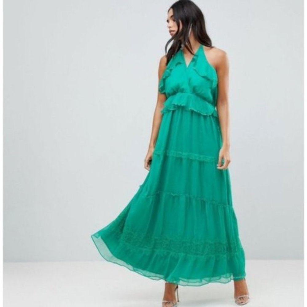 ADELYN RAE Venus Frill Tiered Maxi Dress Green